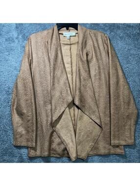 Fate + Fortune Draped Jacket Womens M Tan Snakeskin Open Front Faux Suede FF2008